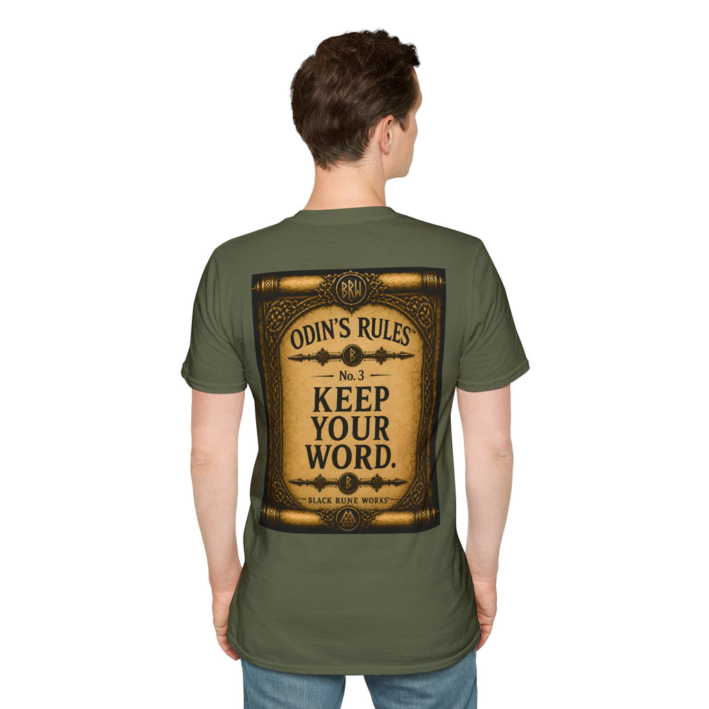 ODIN'S RULES™ No. 3 | Keep Your Word | Viking Scroll Graphic T-Shirt | Black Rune Works