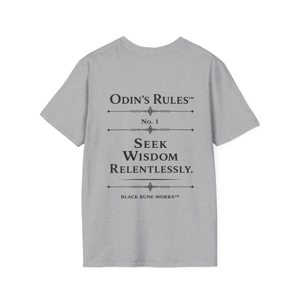 Odin's Rules™ Rule #1 | Seek Wisdom Relentlessly | Viking Norse Warrior Shirt | Black Rune Works