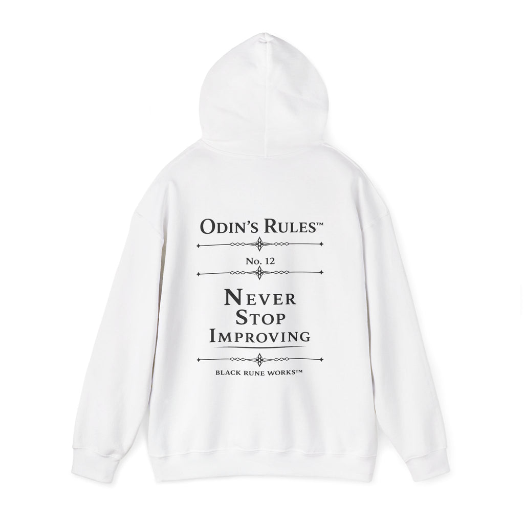 ODIN'S RULES™ Rule #12 | Never Stop Improving | Viking Norse Warrior Hoodie | Black Rune Works