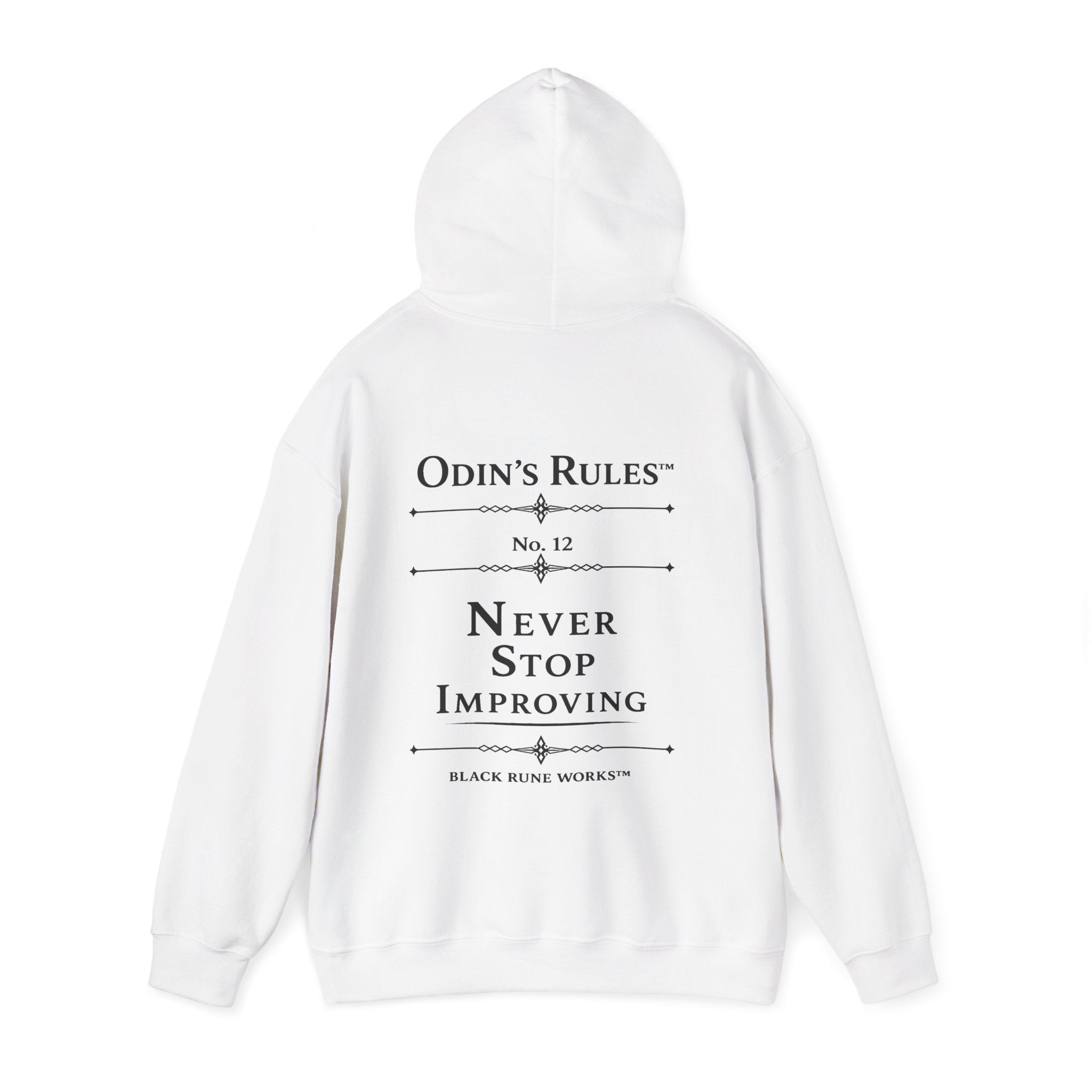 ODIN'S RULES™ Rule #12 | Never Stop Improving | Viking Norse Warrior Hoodie | Black Rune Works