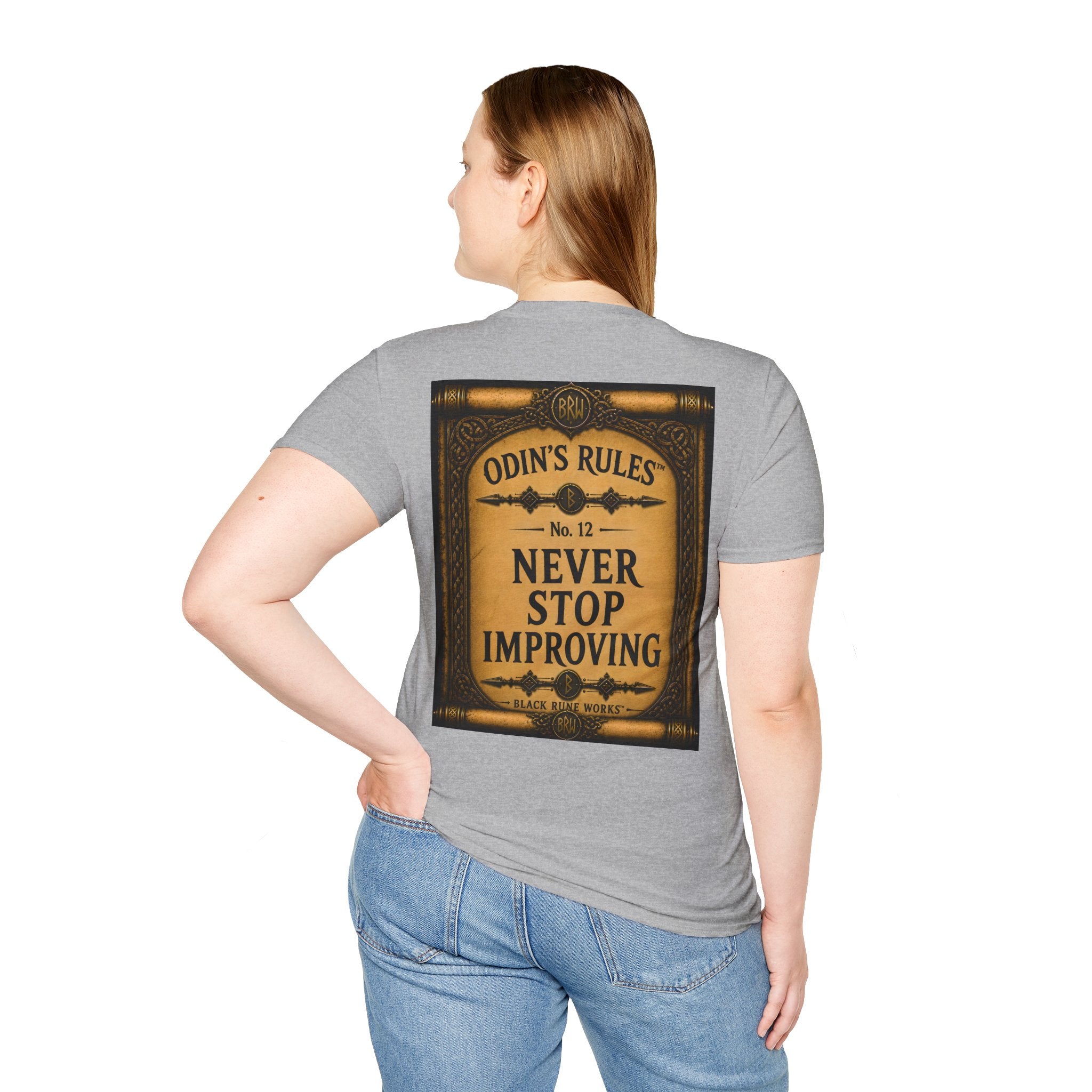 ODIN'S RULES™ No. 12 | Never Stop Improving | Viking Scroll Graphic T-Shirt | Black Rune Works