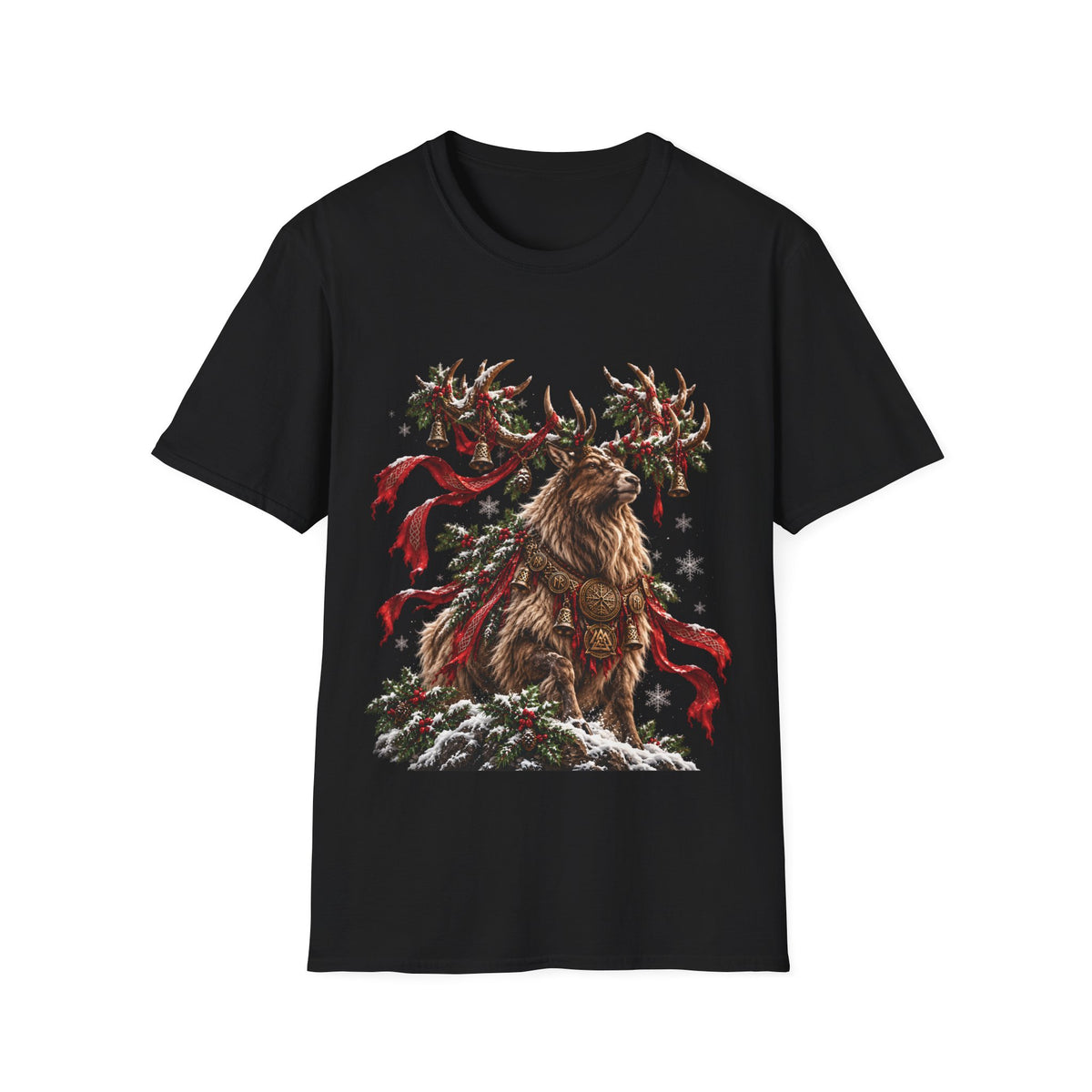 Nordic Yule Stag Christmas T-Shirt – Viking Winter Reindeer Holiday Tee